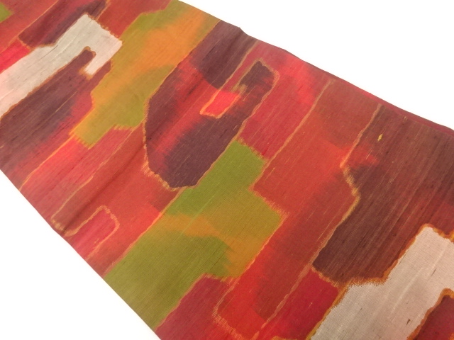 JAPANESE KIMONO / VINTAGE NAGOYA OBI / SILK / HAND WOVEN TSUMUGI / ABSTRACT PATTERN